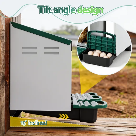i.Pet Chicken Nesting Box Roll Away 3 Holes Metal Wall Mounted Nest Box Green image: 4
