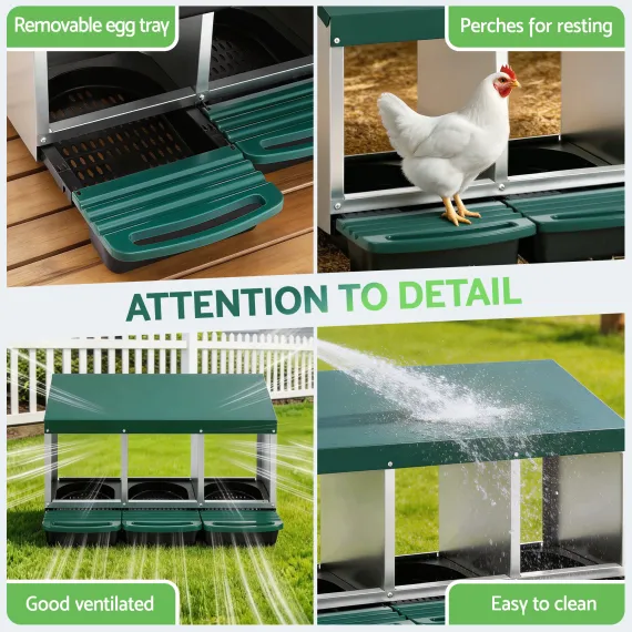 i.Pet Chicken Nesting Box Roll Away 3 Holes Metal Wall Mounted Nest Box Green image: 6