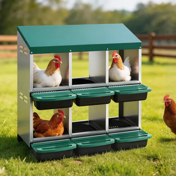 i.Pet Chicken Nesting Box Roll Away Metal Nesting Box Wall Mounted 6 Holes Green image: 7