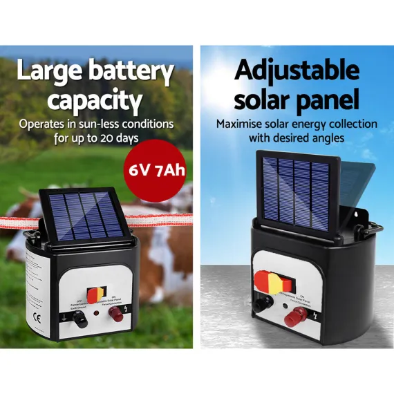 Giantz Fence Energiser 8KM Solar Powered Electric 400M Poly Tape Insulator image: 3