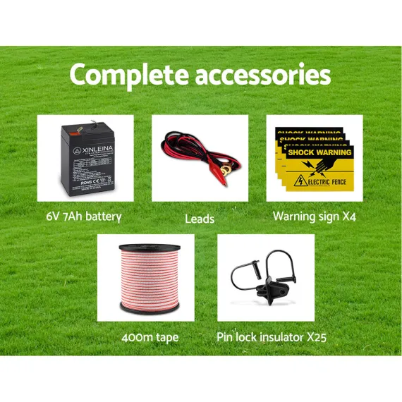 Giantz Fence Energiser 8KM Solar Powered Electric 400M Poly Tape Insulator image: 6