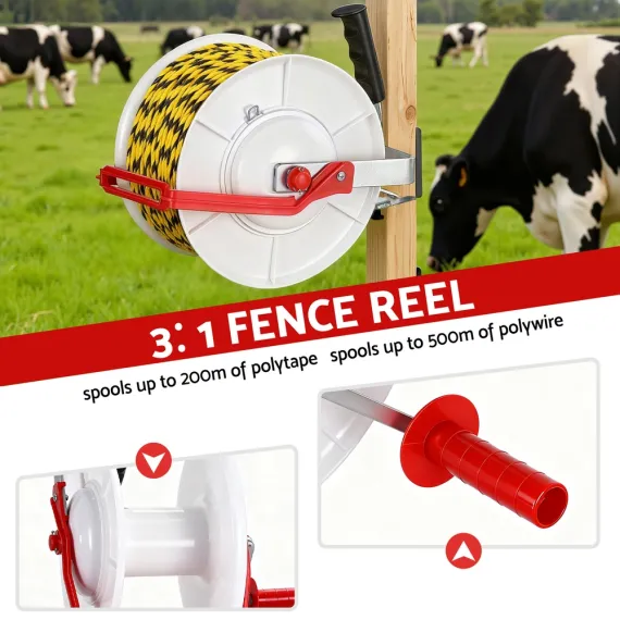 Giantz Electric Fence Reel Geared Portable Polywire Fencing Farm White image: 3