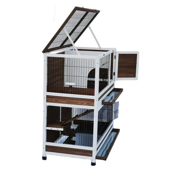 YES4PETS 118 cm XL Double Storey Rabbit Hutch Guinea Pig Cat Cage , Ferret cage Cat W Pull Out Tray image: 1