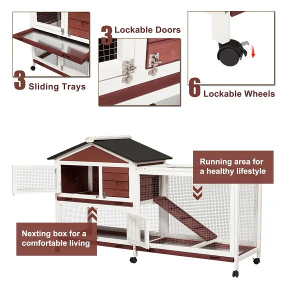 YES4PETS Double Storey Large Rabbit Hutch Guinea Pig Cage , Ferret Cage With Pull Out Tray On Wheels image: 2