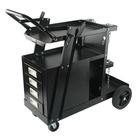 VEVOR Welding Cart, 2-Tier 4 Drawers Welder Cart with 265 LBS Weight Capacity, Swivel Wheels, Tank Storage Safety Chains, Heavy Duty Rolling MIG Welder Cart for Mig Welder and Plasma Cutter