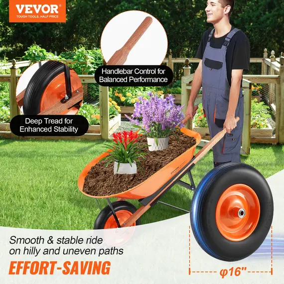 VEVOR Wheelbarrow Cart One Wheel Garden Dump Cart 330 lbs Yard Utility Cart image: 1