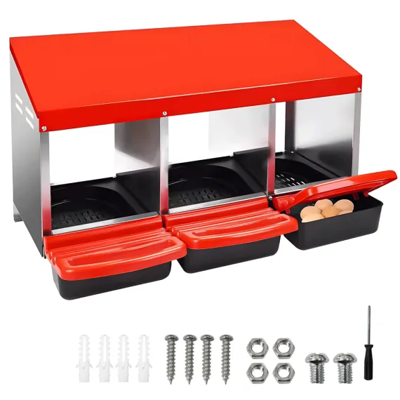 Chicken Hen Coop Hutch Nesting Box 3-Hole Roll Away Metal Design 52x47.5x81cm Durable Indoor Outdoor Laying Box with Easy Access Ventilation