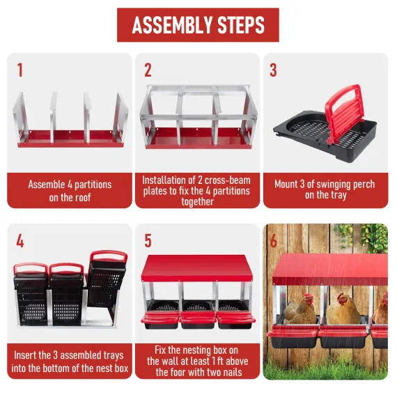 Chicken Hen Coop Hutch Nesting Box 3-Hole Roll Away Metal Design 52x47.5x81cm Durable Indoor Outdoor Laying Box with Easy Access Ventilation image: 6