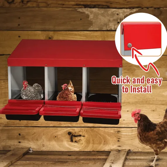 Chicken Hen Coop Hutch Nesting Box 3-Hole Roll Away Metal Design 52x47.5x81cm Durable Indoor Outdoor Laying Box with Easy Access Ventilation image: 9