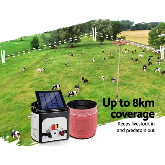 Giantz Fence Energiser 8KM Solar Powered Electric 2000M Poly Tape image: 3