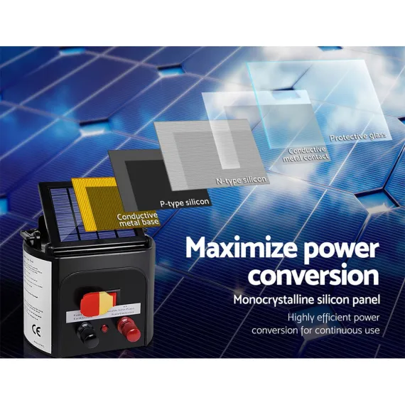 Giantz Fence Energiser 5KM Solar Powered 0.15J Electric Fencing Charger image: 2