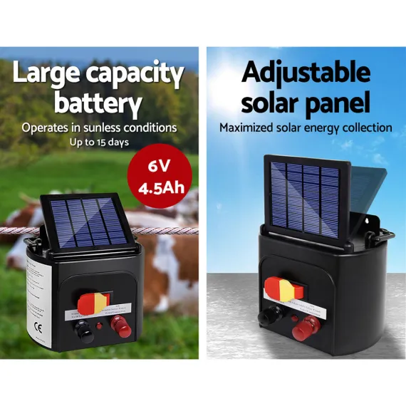 Giantz Fence Energiser 5KM Solar Powered 0.15J Electric Fencing Charger image: 3