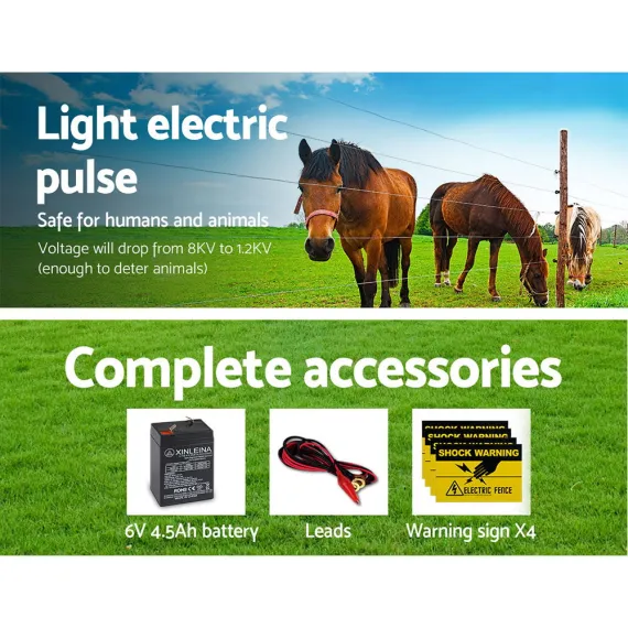 Giantz Fence Energiser 5KM Solar Powered 0.15J Electric Fencing Charger image: 4