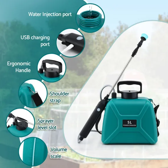 Giantz Weed Sprayer Garden Sprayer USB Charging Electric Shoulder Sprayer 5L image: 3