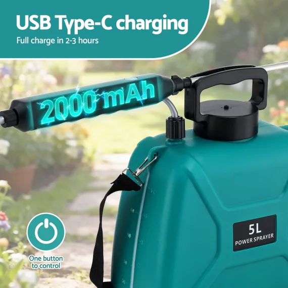 Giantz Weed Sprayer Garden Sprayer USB Charging Electric Shoulder Sprayer 5L image: 5