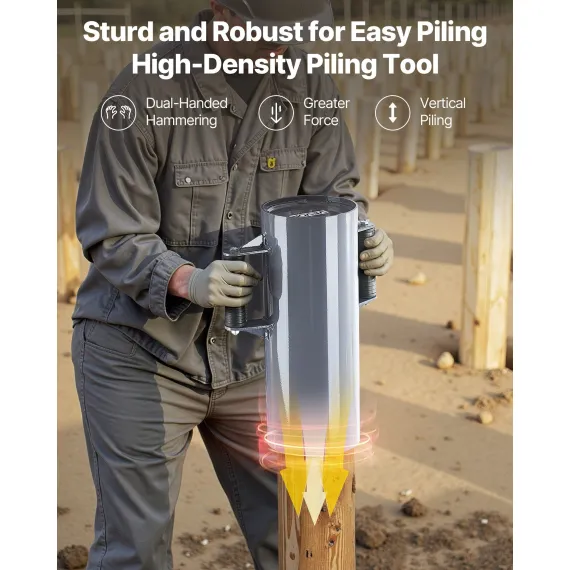 Fence Post Driver, Heavy Duty T Post Driver with Handles, Metal Manual Pounder Rammer for U-Channel,Wooden Fence, Fits T-Posts with Inner Diameter up to 6.1in,Ideal for Farm, Garden, Yard image: 2