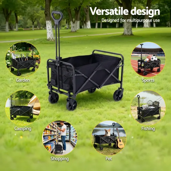Gardeon Folding Garden Cart Trolley Black, 80kg, Oxford Cloth