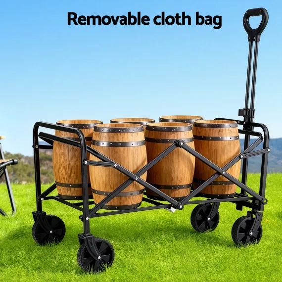Gardeon Folding Garden Cart Trolley Black, 80kg, Oxford Cloth