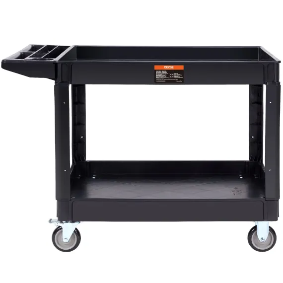 2-Shelf Utility Service Cart, 550 lb, Plastic, 360° Swivel Wheels, Large Lipped Shelf