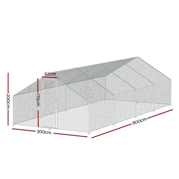 i.Pet Chicken Coop Cage 3 x 8 x 2m Galvanised Steel