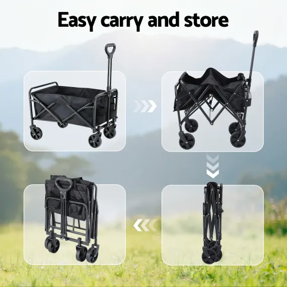 Gardeon Folding Garden Cart Trolley Black, 80kg, Oxford Cloth