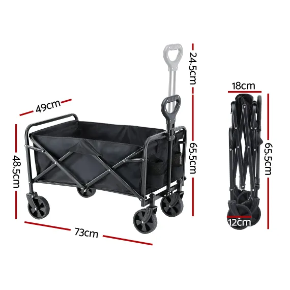 Gardeon Folding Garden Cart Trolley Black, 80kg, Oxford Cloth