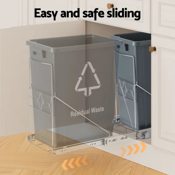 Cefito Pull Out Bin Kitchen Cabinet Slide Garbage Rubbish Bins Basket 40L Grey image: 3
