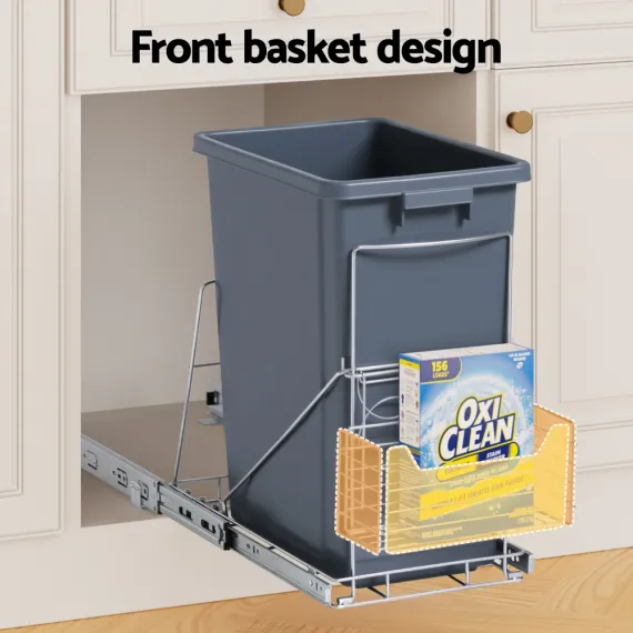 Cefito Pull Out Bin Kitchen Cabinet Slide Garbage Rubbish Bins Basket 40L Grey image: 4