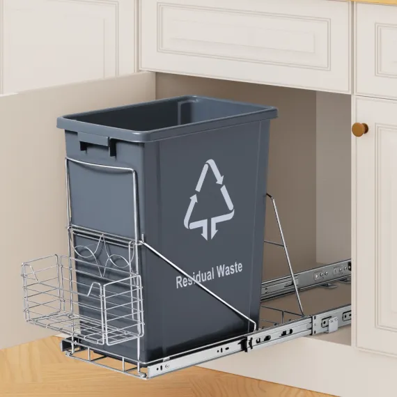 Cefito Pull Out Bin Kitchen Cabinet Slide Garbage Rubbish Bins Basket 40L Grey image: 6