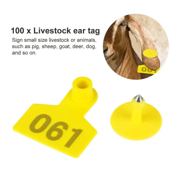 Livestock Ear Tags 5x4cm - Numbered 1-100 - Yellow image: 3