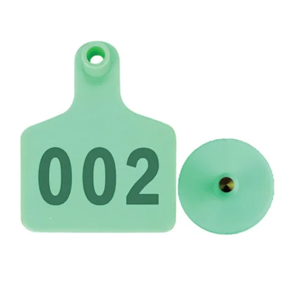Livestock Ear Tags 6x7cm - Numbered 1-100 - Green
