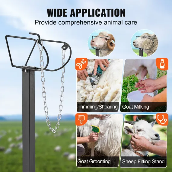 Goat & Sheep Stand, 51x23 inch Livestock Stand, Metal Livestock Milking and Shearing Stand 21" to 33" Adjustable Height, with Headpiece and Nose Loop, 500lbs Loading Weight, Black image: 5