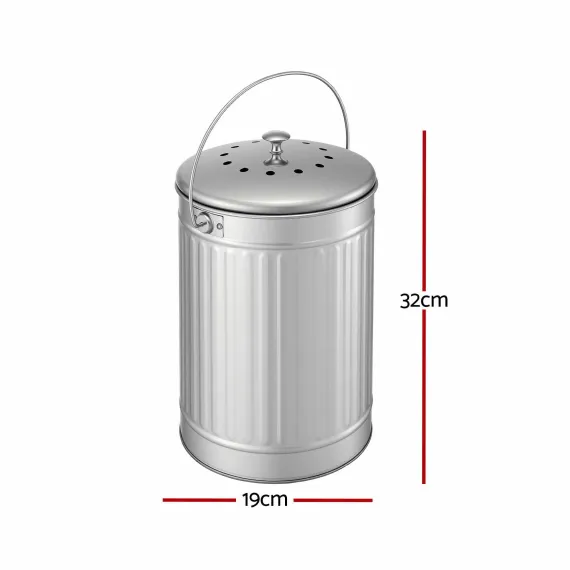 Gardeon 6L Compost Bin Kitchen Countertop Food Waste Caddy Silver