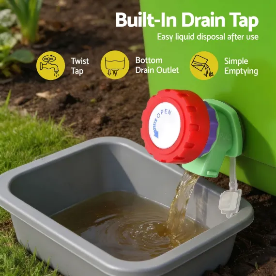 Gardeon 20L Kitchen Compost Bin Food Waste Caddy with Drain Tap, Green