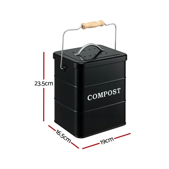 Gardeon 5L Compost Bin Kitchen Countertop Food Waste Caddy Black