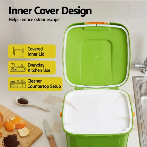 Gardeon 20L Kitchen Compost Bin Food Waste Caddy with Drain Tap, Green