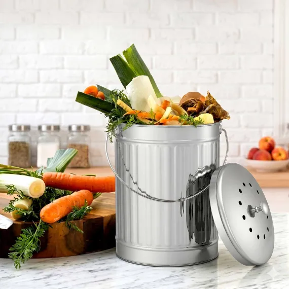 Gardeon 6L Compost Bin Kitchen Countertop Food Waste Caddy Silver