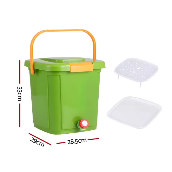 Gardeon 15L Kitchen Compost Bin Food Waste Caddy with Drain Tap Green