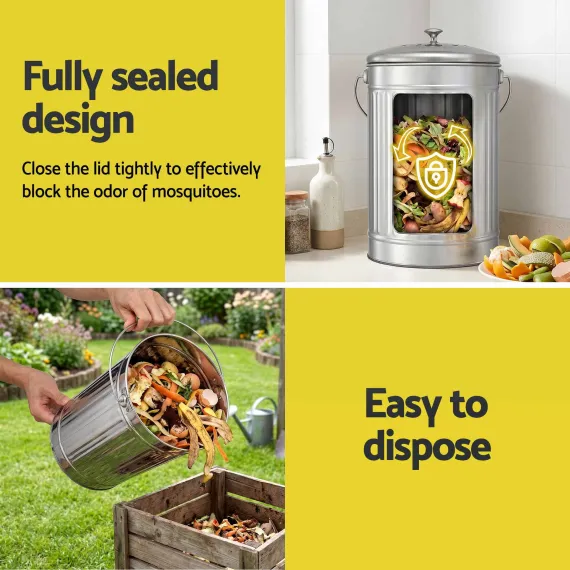 Gardeon 6L Compost Bin Kitchen Countertop Food Waste Caddy Silver