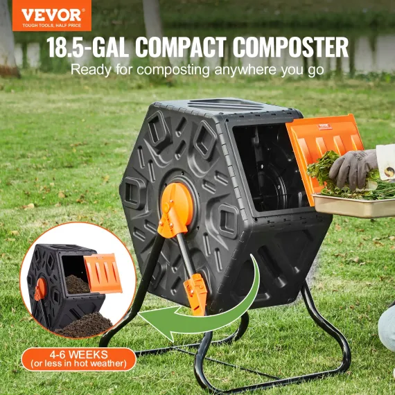18.5 Gal Compost Bin Composter Tumbler Rotating Outdoor Sliding Door