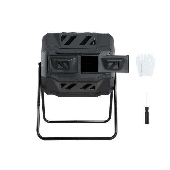 Gardeon Dual-Chamber Compost Bin 160L Rotating Tumbler Black