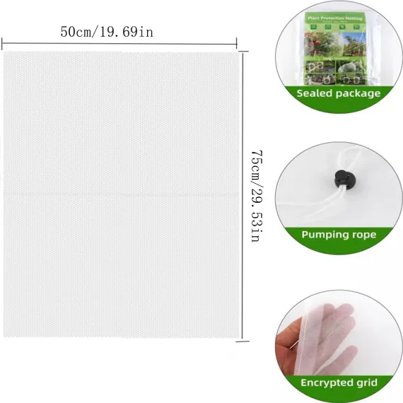 Garden Mesh Netting with Drawstring, 19.7 x 29.5 Inch, 47.3 x 59 Inch, 2 Pack