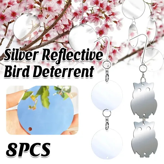 8 PCS Reflector Mirror Bird Scare Device, Owl Hanging