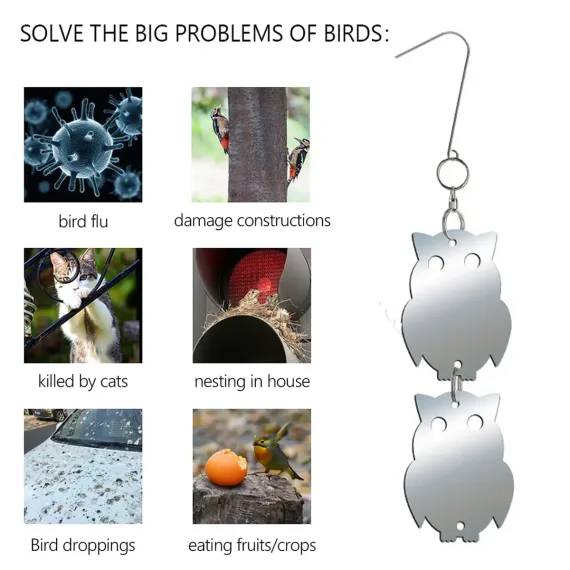 8 PCS Reflector Mirror Bird Scare Device, Round Hanging