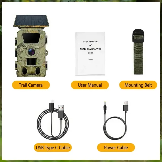 4K 60MP Black Solar Trail Camera with Night Vision and Wi-Fi Connectivity image: 1