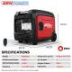 GENPOWER 6.2kW Peak 6.0kW Inverter Generator, Push Button & Remote Start, 15L Tank, Portable w/ Wheels, Camping, Backup image: 8