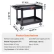 2-Shelf Utility Service Cart, 550 lb, Plastic, 360° Swivel Wheels, Large Lipped Shelf