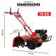 Red rotary tiller shown with dimension arrows, including 1300 mm length and 1200 mm height